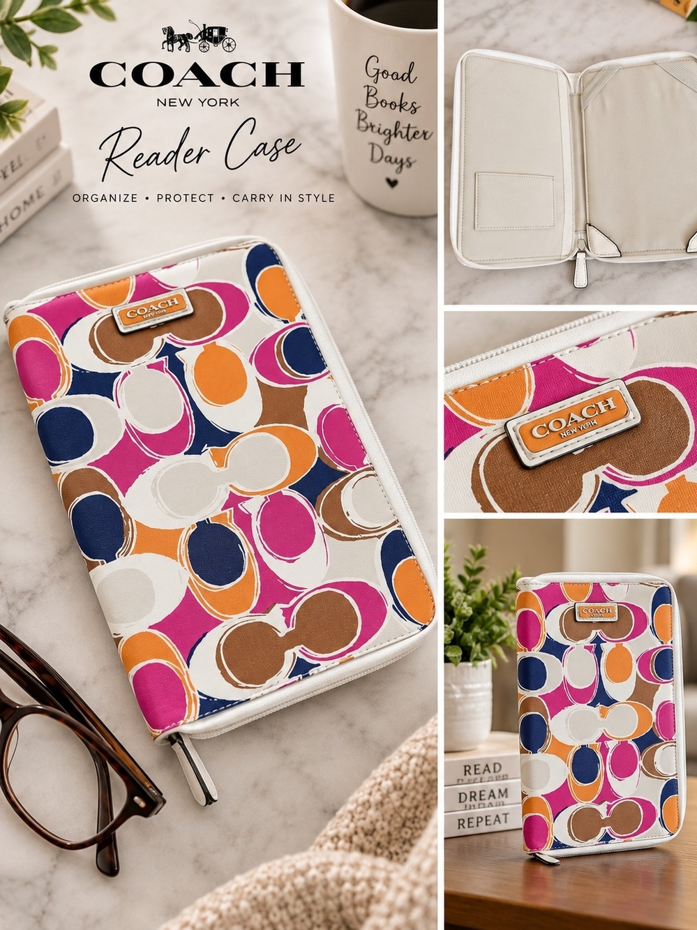 Coach Reader Case Abstract White & Pink